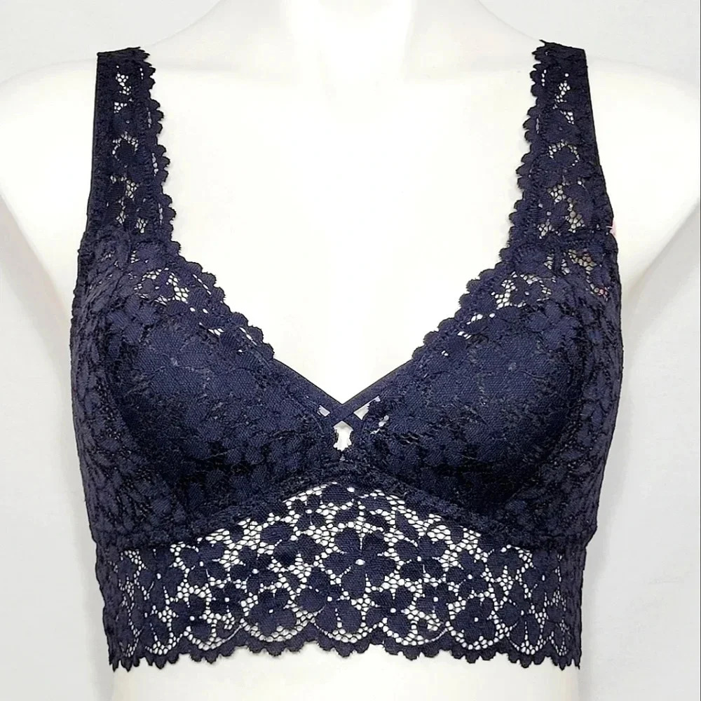 LARGE Jezebel 17139 Maeve High Apex Wirefree Bralette w/Fixed Cup Black NWT